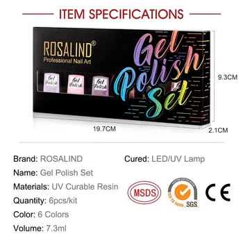 Rosalinda Gel Lak Za Nokte, Setovi 7.3 ML 6 kom. UV LED Gel Lak Polu Stalni Pedikerski Set Nail Art Design Need Base i Top Coat